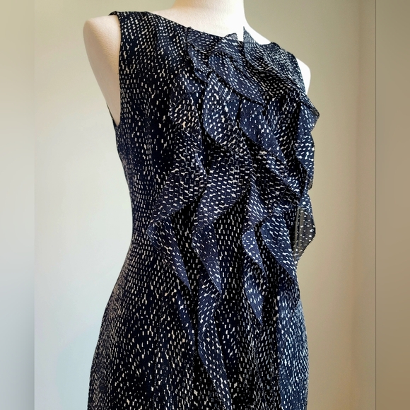 Ann Taylor 100% Silk Chiffon Black Ruffle Midi Dress, size 6 - Picture 3 of 9